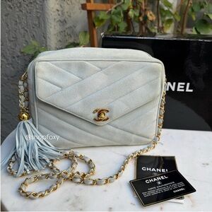 Chanel 90s Vintage Suede Quilted Camera Shoulder Bag